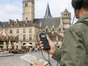 Illustration éditoriale sur visite de Dijon avec guide audio
